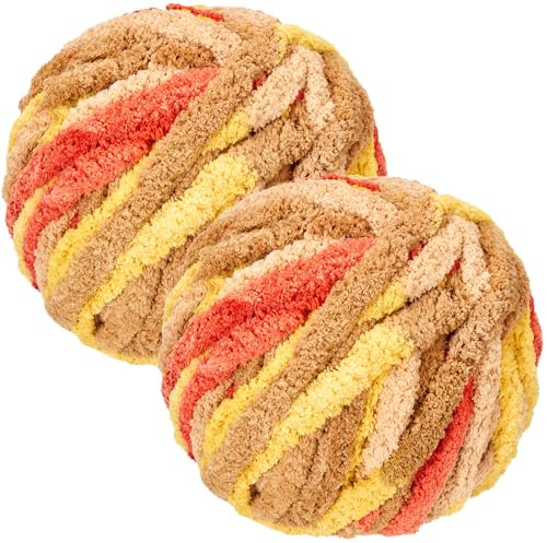 Super Chunky Yarn Wool for Hand Knitting 250g x 2 Balls - 2CM Thick Soft Chenille Jumbo Yarn Finger Knitting Wool for DIY Making Handmade Bags Hats Baby Blankets Pillow Cushion Cat Bed Scarf Gift