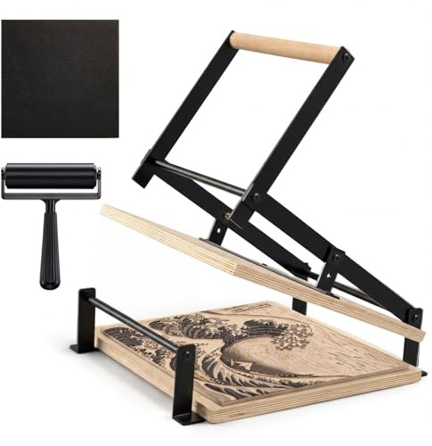 Lanties Printing Linocut Hand Lever Press Machine with Rollers and Felt Pads for Lino Cuts, Cutting Printing, Linoleum Blocks Printmaking Tools Kit Print Maker Woodblock, Black(15 x 15 Inch)
