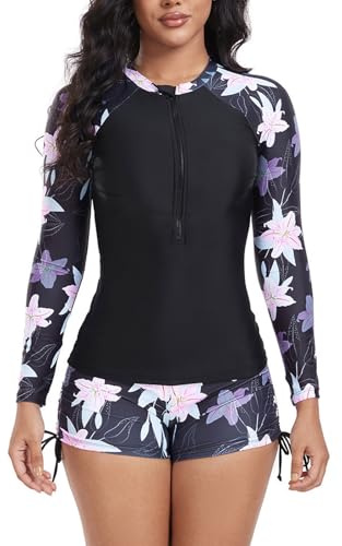 Bañador Manga Larga Mujer Camiseta Surf Mujer Protector Cuello Neopreno Short Chaqueta Trajes De Baño Buceo Fatos Banho Mulher Surferita Protección Solar Traje Bañadores 2 Piezas Natacion Deportivo