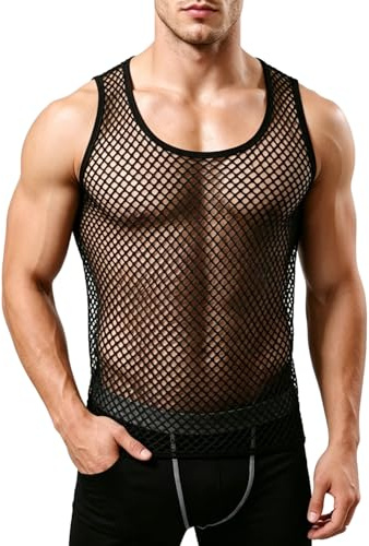 JEXOWIQ Canotta in Maglia da Uomo Trasparente Canottiera, canotta uomo, Maglietta a Rete Senza Maniche a Rete Muscolare Canottiere Clubwear Gym, canotte palestra(B)