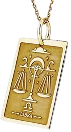 Collar con colgante del signo zodiacal Libra en relieve, fabricado en plata de ley 925 con baño de oro, cadena de eslabones de 45 cm (18), dije rectangular para joyería unisex | WW_EMBO_00376
