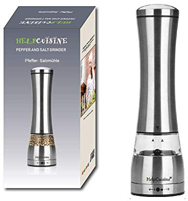 HelpCuisine® Moulin à poivre et sel 2en1, Salière & poivrière manuelle; moulin en inox avec mécanisme en céramique. Moulin professionnel, original et élégant, 24 mois de Garantie! (1 piece)