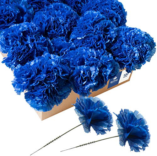 Royal Imports Artificial Carnations, Silk Faux Flowers, for Funeral Arrangements, Wedding Bouquets, Cemetery Wreaths, DIY Crafts - 100 Single 5 Stems - Royal Blue