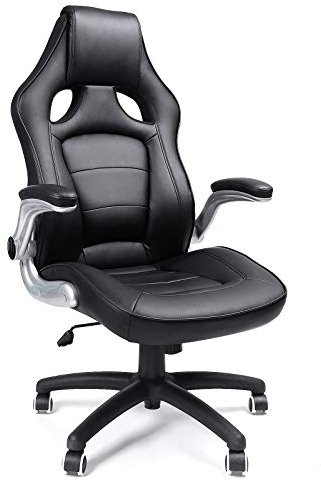 SONGMICS Office Desk Foldable Armrest and High Back,Racing Sport Computer Chair,Black,OBG62BUK, 816632.5 cm