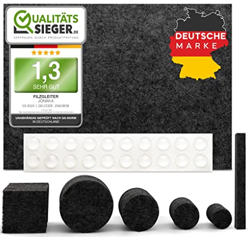 JONAKA Filzgleiter Selbstklebend - 146 teiliges Filzgleiter Set (4mm) mit Gummipuffer - Filzgleiter für Stühle mit extra hoher Filzdichte - Premium Möbelgleiter und Stuhlbeinschoner (schwarz)