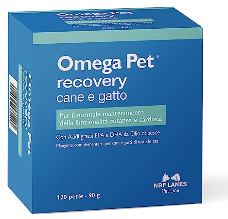NBF Lanes | Omega Pet Recovery Cane e Gatto, 120 Perle Appetibili, per il Normale Mantenimento della Funzionalità Cutanea e Cardiaca