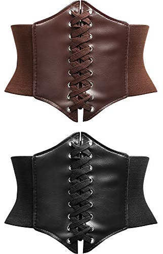 SATINIOR 2 Piezas Cinturón Corsé de Steampunk Ancho Elástico Atado | Diseño Retro, Elástico y Atado, Estilo Steampunk Vintage, para Mujeres, Ideal para Fiestas, y Eventos de Disfraces