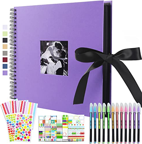 Vienrose Fotoalbum Scrapbook Album 30x30 cm DIY Seidenband Fotobuch Spiralalbum 80 Schwarze Seiten für 400 10x15 Fotos für Baby Memory Book Valentinstag Geburtstag Jahrestag Geschenk Lila