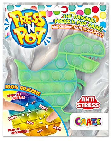 Press N Pop Craze Unisex Dino Fidget Toy sensorisches Anti Stress Spielzeug für Kinder Erwachsene Bubble Set Dinosaurier Form 37317, wunderschöne Farbkombinationen