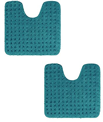 PANA Flauschiges Badvorleger Set • Microfaser Microfaser Badematte • Flauschiger und Rutschfester Badvorleger • 2er Pack • Größe: 45 x 45 cm mit WC Ausschnitt • Farbe: Türkis