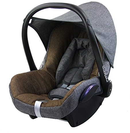 BAMBINIWELT Bezug Ersatzbezug kompatibel mit Maxi-Cosi CabrioFix für Babyschale 6-TLG Komplett-Set hochwertiges Polyestergemisch (meliert grau-Hellbraun)