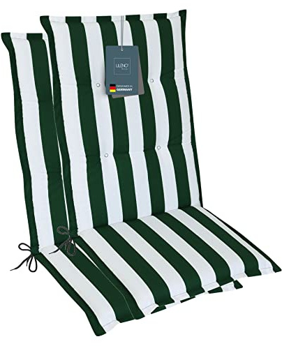 LILENO HOME Cuscini per sedia da giardino [Set da 2 - Sdraio] a righe verdi blocco - Comode sdraio da utilizzare come cuscini per mobili da giardino - Cuscini per sedie da giardino e sedie pieghevoli