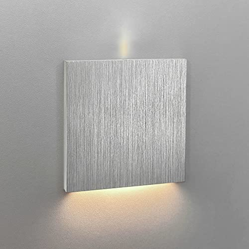 LEDFULL® Treppenbeleuchtung LED Tricolor 3in1 Verbesserte Version 230V Wandeinbauleuchte für Treppe - Stufenbeleuchtung für Innen in Alu Gebürstet Eckig Up/Down