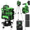 Mulcort Niveau Laser Vert 3x360°,3D 12 lignes Niveau Laser Auto-nivelant Verticales horizontales avec batterie 4800mAh et 1.5M 3 Hauteurs Réglables Barre d'Extension en Alliage Trépied