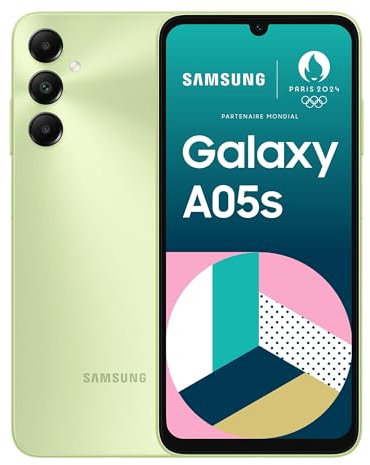 Samsung Galaxy A05s, Smartphone Android 4G, stockage 64 Go, Ram 4Go, batterie 5000 mAh, Smartphone déverrouillé, Lime, Version FR