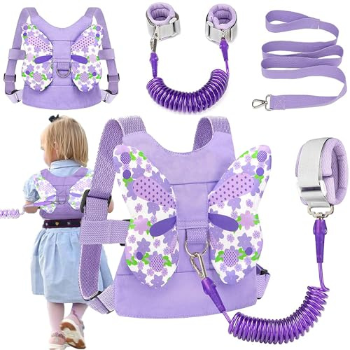 XFLYP Muñequera Anti Pérdida para Niños, 3 en 1 Arneses de Seguridad Bebé en 1.5M Caminar Muñequera Anti Pérdida, Correa Seguridad Ajustable Para Anti-Perdida para Niños(Morado)