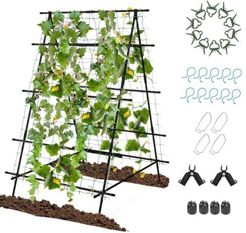 TANGZON Garden Arch Trellis, 2 Adjustable Shape Metal Plants Flowers Vegetables Vines Support Tunnel Trellis, Outdoor Cucumber Trellis for Raised Bed Melon Grape Gourd Tomato