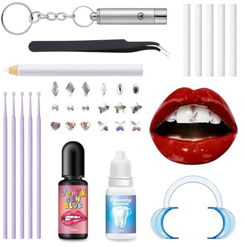 Nelikoo Kit de gemas de dientes, kit de joyería de cristales de bricolaje, juego de gemas de dientes