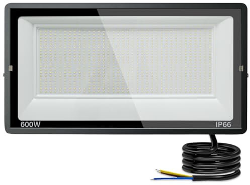 treoir LED Strahler Außen 600W, LED Fluter 60000LM Superhell Scheiwerfer Flutlicht, 3500K Warmweiß IP66 Wasserfest Außenstrahler für Hinterhof, Auffahrt, Garage, Flur, Garten