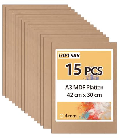 LOPYXBR Lot de 15 Panneaux en Bois MDF A3 pour Bricolage - 420 x 300 x 4 mm - Panneaux en Bois MDF pour Gravure Laser, Peinture, Modélisation, Pyrogravure