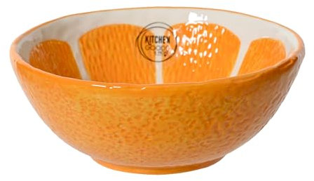 Decoris Cuenco de cerámica de 15 x 6 cm, en forma de naranja, para servir, ensalada, postre, cereales, fruta, primavera y verano, color naranja y blanco