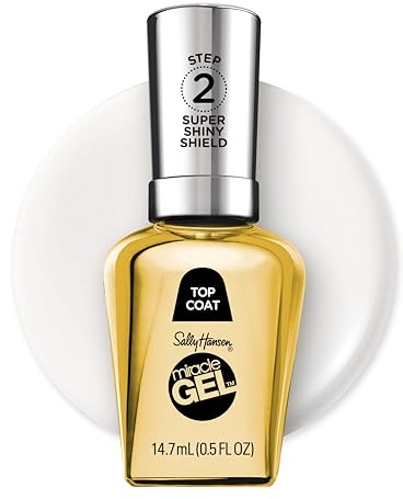 Sally Hansen Miracle Gel Nail Polish Super Shiny Shield Top Coat | Salon Quality, Gel-Like Formula, Two-Step System, No UV Light Needed, Long Lasting | Sheer, Glossy