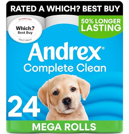 Andrex Complete Clean Toilet Roll - 24 Mega Toilet Rolls (=36 Standard Toilet Rolls), 2-Ply, Bulk Buy, Now Even Softer, FSC Certified, Endorsed as a Which? Best Buy