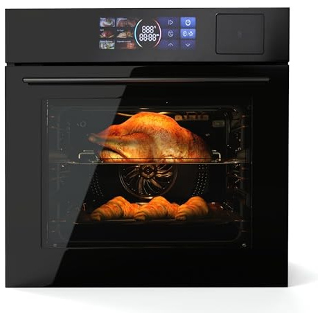 24 Inch Single Wall Oven, 2.5 Cu.Ft. Convection Wall Oven, Built-In Electric Steam Oven With 8 Baking Modes and Air Frying, Stainless Stain Finish, Touch Screen, Black