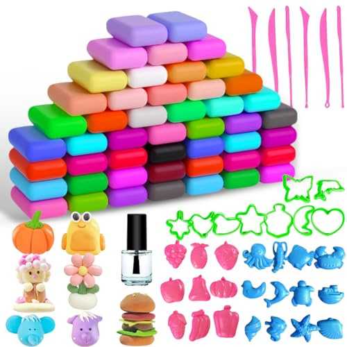 48PZ Argilla da Modellare Colorata,Plastilina per Bambini,Air Dry Clay,Kit Creativo con Strumenti e Accessori,Giochi per Bambini e Bambine da 3 Anni,Regalo Perfetto per Ragazzi e Ragazze
