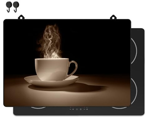 KitchyMist Protège Plaque Induction Café - 76x52 cm - Déco cuisine - Protection pour plan de travail - Cuisson protégée - Fond de hotte de cuisine