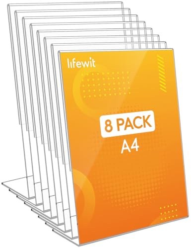 Lifewit 8 Pack A4 Soporte Acrílico para Carteles, Soporte Transparente en Forma de L, Marco de Fotos de plástico, Pantalla de Papel para recepción, Oficina, Restaurante, Hotel, 30 x 21 cm