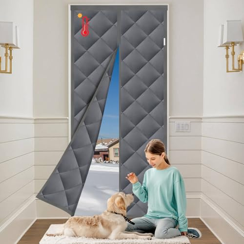 SogYupk Thermal Door Curtain, Magnetic Insulated Soundproofing Door Covers,Windproof Waterproof Oxford Polyester Cotton Door Curtain, Grey Winter Insulation (Grey, 80 X 200CM)