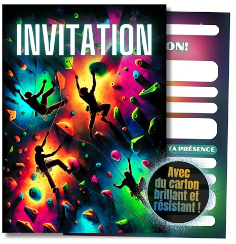 HIDEBLOOM Carte Invitation Anniversaire Enfants Éscalade - 12 Pièces - Format DIN A6 (10,5 cm x 14,8 cm) - Pour Garçon et Fille - Carton Invitation Anniversaire - Cartes d'Invitation Éscalade