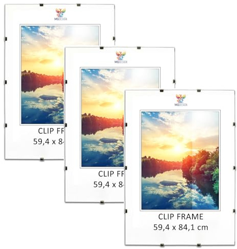 MG Design Cornice a Giorno Set 3 pezzi in A1 59,4 x 84,1 cm – Cornici senza cornice con acrilico e pannello posteriore in HDF per foto, poster e puzzle, verticale & orizzontale