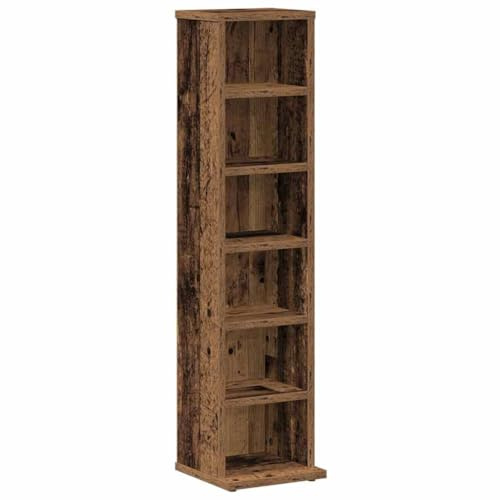 Teenpull CD-hylla i gammalt träutseende, 21 x 20 x 88 cm, tillverkad av robust trämaterial, mångsidigt mediastativ för CD-skivor, DVD-skivor och filer, perfekt för vardagsrum och kontor