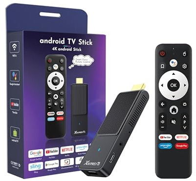 GREVA TV Stick Android 4K Ultra HD - Streaming Device, Latest Android 14.0 TV Stick Box 2 GB 16 GB HDR/AV1/2,4G/5G WiFi/BT 5.0, 3D HD Smart Box Streaming Media Player with Assistant Voice Remote