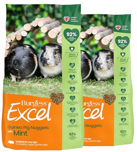 Burgess Excel Guinea Pig Food with Mint, 6kg – Guinea Pig Nuggets for Adult Guinea Pigs – High Fibre, Mint Guinea Pig Pellets (Pack of 2)