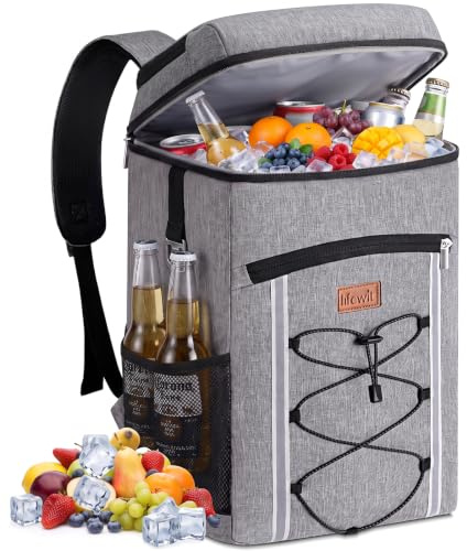 Lifewit Kylryggsäck, Bärbar Kylryggsäck med Vattentätt Foder, Mjuk Isolerad Kylväska för Resor, Camping, Vandring, Picknick, Strand, 28L, Grå