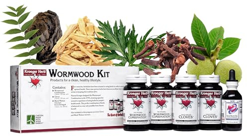 Kroeger Herb Products, Wormwood Herb Supplement Kit, Black Walnut, Clove, Quassia, Worm Wood Detox Cleanse - Capsules, Non-GMO, Gluten Free, No Preservatives or Fillers, Made in USA