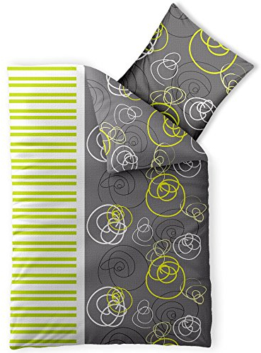 CelinaTex Enjoy Bettwäsche 135 x 200 cm 2teilig Baumwolle Bettbezug Seersucker Andrea Kreise Streifen Grau Grün Weiß