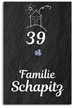 Schiefer Türklingel mit Gravur und LED-Klingelknopf und über 100 Motive | Modell: Schapitz | 20x30 cm Klingel-Taster Klingelschild Klingelplatte Namensschild beschriftet