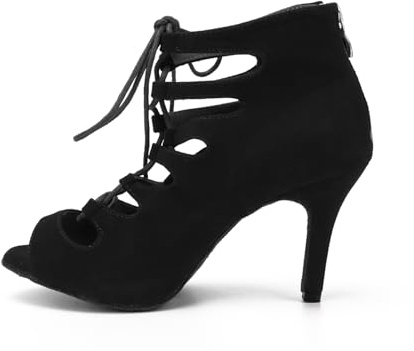 Syrads Scarpe da Ballo Latino Donna Salsa Bachata Scarpe da Ballo da Sala Tango Valzer Moderno Danze al Coperto (36 EU, Nero 8.5cm)