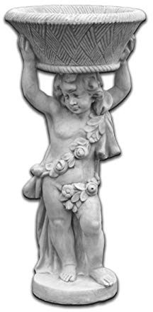 gartendekoparadies.de Junge mit großer Pflanzschale Pflanzgefäß aus Steinguss, H. 107 cm, 13 Liter, 97 kg, Grau, frostsicher für Außenbereich