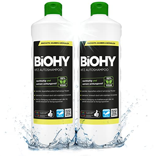 BiOHY Auto Shampoo (2 bottiglie da 1l) | Detergente concentrato a base di alcool | Detergente universale | Detergente biologico professionale (KFZ Autoshampoo)