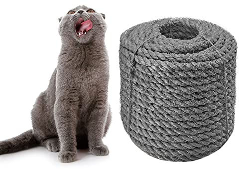 Corde de sisal 6mm pour Chat Grattoir Réparer et remplacer Le Poteau de Chat, DIY Meubles à griffer pour Chat - Arbre à Chat, Tapis à gratter, Chaton Botteur Jouets, Gris 20m/66 pi