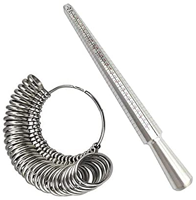 Floatdream 2 Stück Ringmaß-Set, Ringgrößenwerkzeug mit Metallring-Mandrel, Ringdorn for Measuring Ring Diameters, Size Standard UK, EU, USA(Silber)