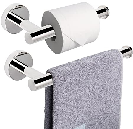 NearMoon Portarrollos de Papel higiénico de baño + toallero de Mano, Juego de 2 Piezas de Accesorios de baño, Soporte para Rollo de Papel higiénico de Acero Inoxidable 304 toallero