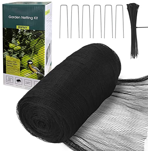 Vogelschutznetz, RIFNY 4x12M Garten Netz Vogelnetz für Draußen Hochbeet Obstbäume Schutz Von Vogel Hühner Tauben Katzen, Teichnetz Laubnetz mit Erdhaken Kabelbinder