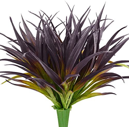 Phliofd 6Pcs Artificial Grass Fake Grass Plants 17.3in Outdoor Plants UV Resistant Faux Greenery Stems for Home Window Garden Office Patio Pathway Front Porch Halloween Décor Light Green & Purple
