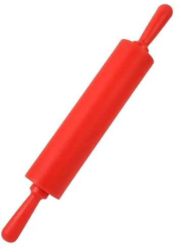 Silicone Rolling Pin, Non Stick Rolling Pin Surface Pastry 11.8inch Dough Roller Rolling Pins Roller Kitchen Accessories for Baking Supplies Dough Roller for Pizza Cookie Fondant Cake, Red